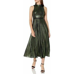 Donna Morgan Womens Size 4 Green Stretch Foil Pleated Dress